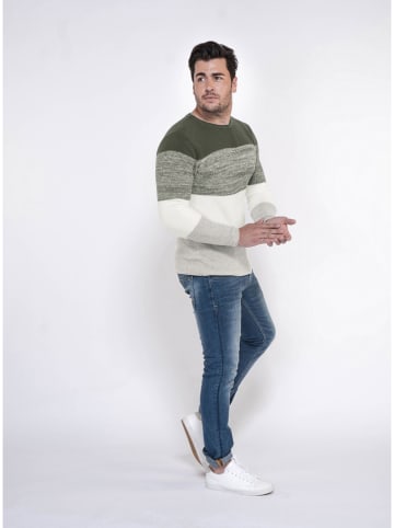 KEY LARGO Pullover "Jogi" in Oliv/ Weiß/ Hellgrau