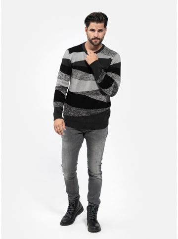 KEY LARGO Pullover "Square" in Schwarz/ Grau