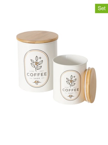 Boltze 2-delige set: voorraadpotten "Coffee" wit/naturel