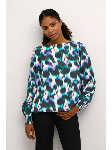 Kaffe Blouse "Amalia" wit/zwart/turquoise