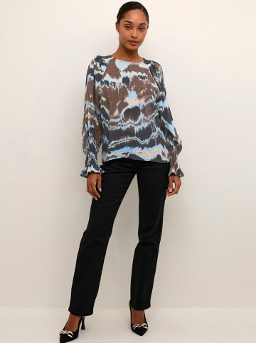Kaffe Blouse "Susana" donkerbruin/lichtblauw
