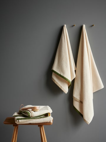 SÖDAHL Handdoek "Contrast" crème/olijfgroen - (L)100 x (B)50 cm