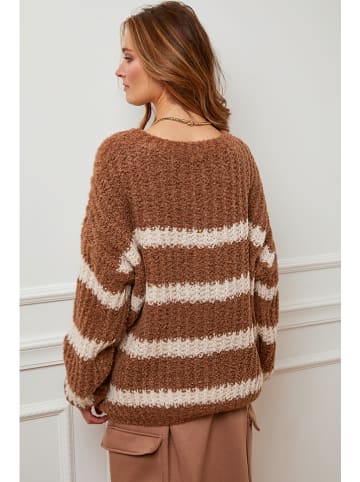 Plume Sweter "Andalou" w kolorze karmelowo-kremowym