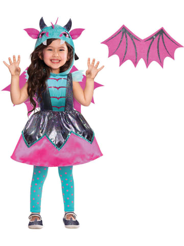 amscan Sukienka kostiumowa "Little Mystic Dragon" w kolorze różowo-turkusowym