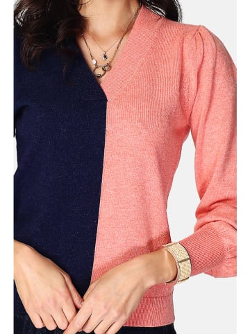 ASSUILI Pullover in Dunkelblau/ Apricot