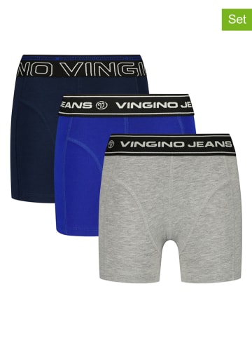 Vingino 3er-Set: Boxershorts in Grau/ Blau