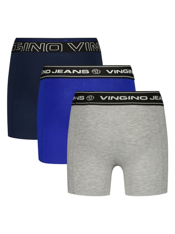Vingino 3er-Set: Boxershorts in Grau/ Blau