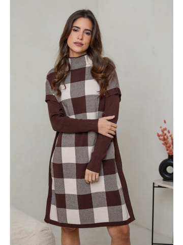 Soft Cashmere Gebreide jurk bruin/crème