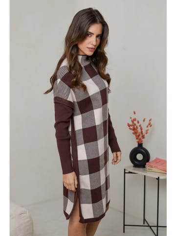 Soft Cashmere Strickkleid in Braun/ Creme