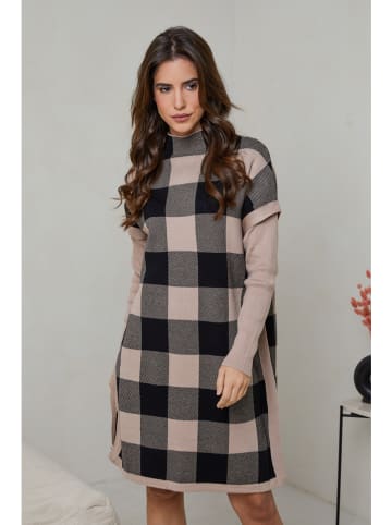 Soft Cashmere Sukienka dzianinowa w kolorze czarno-beżowym