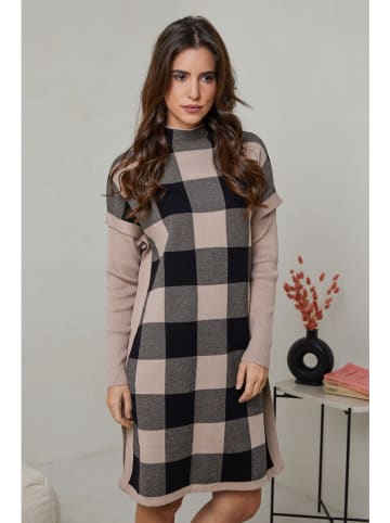 Soft Cashmere Sukienka dzianinowa w kolorze czarno-beżowym