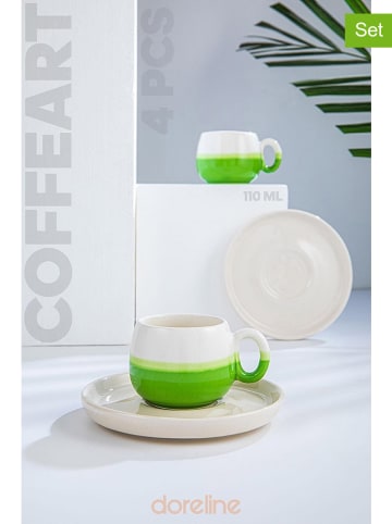 Hermia 2er-Set: Kaffeetassen in Weiß/ Grün - 100 ml