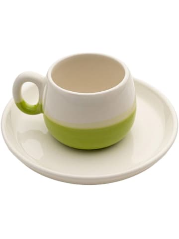 Hermia Filiżanki (2 szt.) w kolorze biało-zielonym do kawy - 100 ml