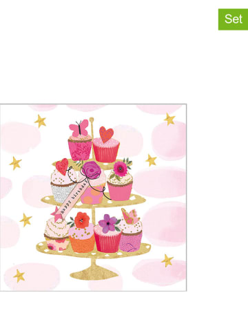 ppd 2-delige set: servetten "Happy Cupcakes" lichtroze/roze - 2x 20 stuks