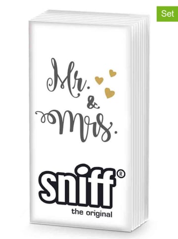 ppd 6-delige set: zakdoeken "Mr. & Mrs Sniff" wit - 6x 10 stuks