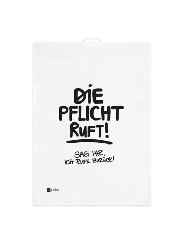 ppd Geschirrtuch "Die Pflicht ruft" in Weiß/ Schwarz - (L)50 x (B)70 cm