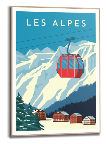 Orangewallz Ingelijste kunstdruk "Alpes Ski" blauw - (B)50 x (H)70 cm
