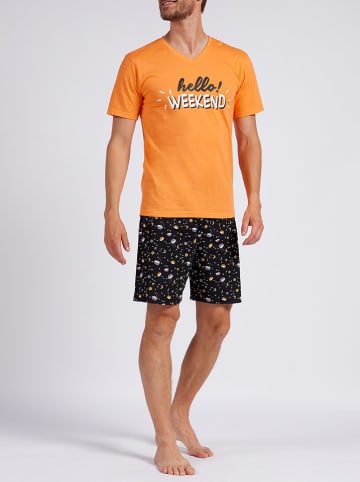 Daniel Hechter Pyjama in Orange/ Schwarz