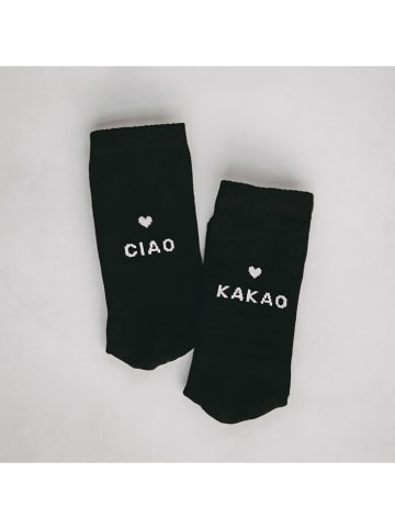 Eulenschnitt Socken "Ciao Kakao" in Schwarz
