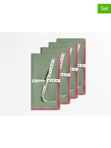 Really Nice Things 4-delige set: servetten "Contrast Edge" groen - (L)40 x (B)40 cm