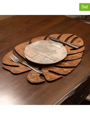Violeta Home 4-delige set: placemats "Monstera" lichtbruin - (B)45 x (D)33 cm