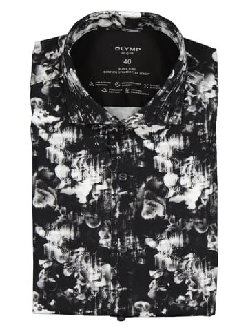 OLYMP Koszula "24/7 No 6 six" - Super Slim fit - w kolorze czarno-białym