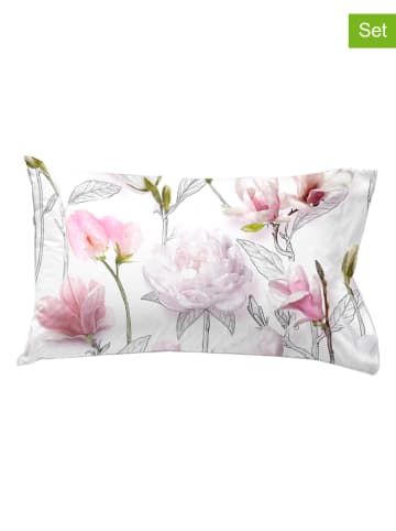 ethere 2-delige set: perkal kussenslopen "Sirwater Rose" wit/lichtroze