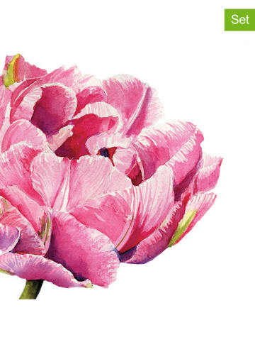ppd 2-delige set: servetten "Pink Parrot Tulip" roze/wit - 2x 20 stuks