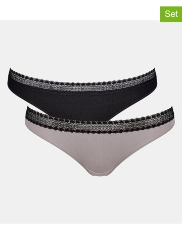 Sloggi Stringi (2 pary) w kolorze szaro-czarnym