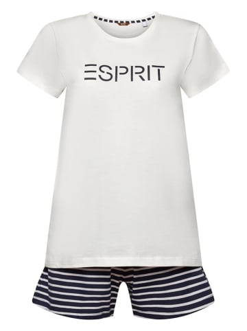 ESPRIT Pyjama in Weiß/ Dunkelblau