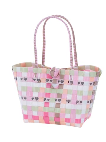 Overbeck and Friends Shopper "Dolly Lise" lichtroze/groen/wit - (B)19 x (H)13 x (D)11 cm