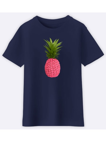 WOOOP Shirt "Floral pineapple" donkerblauw