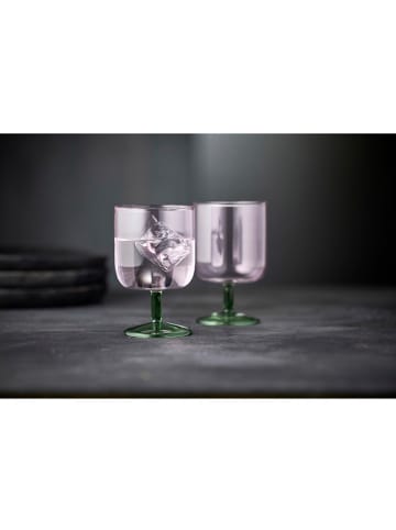 Lyngby Glas 2er-Set: Weinglas in Rosa/ Grün - 300 ml