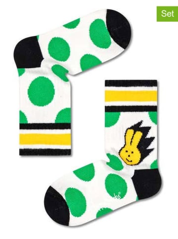 Happy Socks 2er-Set: Socken in Weiß/ Grün