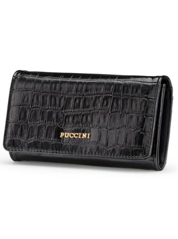 Puccini Leren portemonnee zwart - (B)16 x (H)9 x (D)3 cm