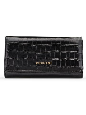Puccini Leren portemonnee zwart - (B)16 x (H)9 x (D)3 cm