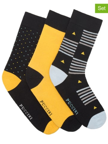 Puccini 3-delige set: sokken zwart/geel