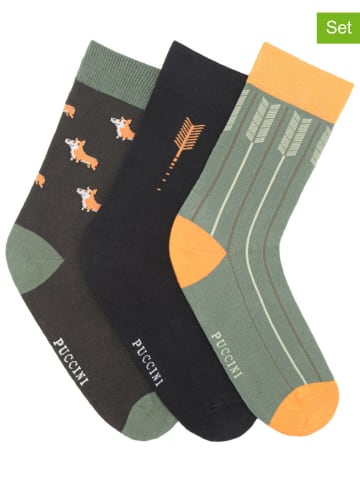 Puccini 3-delige set: sokken zwart/groen
