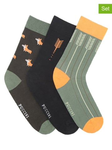Puccini 3er-Set: Socken in Khaki/ Schwarz