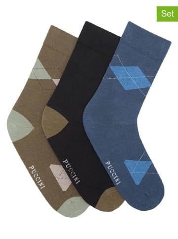 Puccini 3-delige set: sokken zwart/blauw/kaki