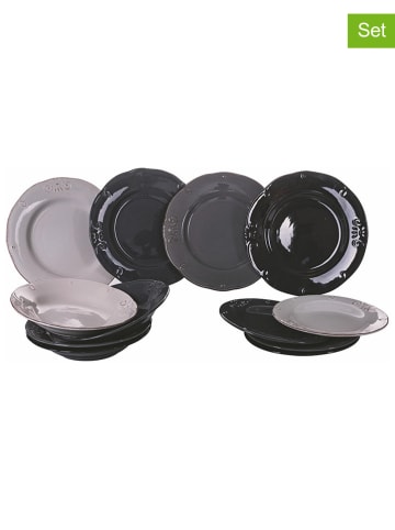 Villa d´Este 12-delig tafelservies "Duchessa" zwart/lichtgrijs