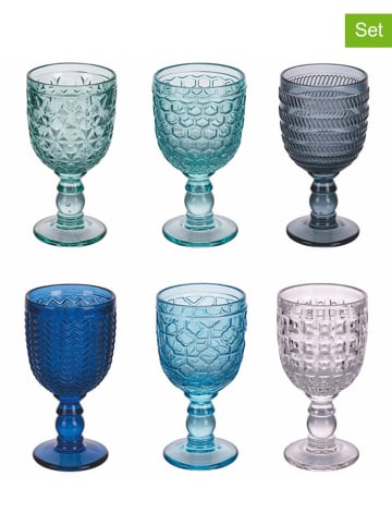 Villa d´Este 6-delige set: glazen "Geometries" lichtblauw/turquoise/donkerblauw - 280 ml