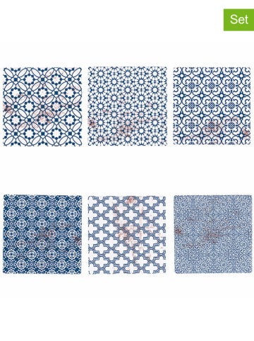 Villa d´Este 6-delige set: onderzetters "Kasbah square" donkerblauw/wit - (L)10 x (B)10 cm