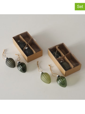 Boltze 2-delige set: decoratieve hangers "Kalena" groen/grijs - (H)6 cm, 2x 4 stuks