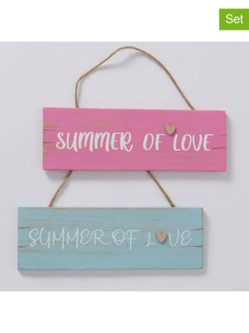 Boltze 2-delige set: bordjes "Summer of Love" turquoise/roze - (B)30 x (H)10 cm