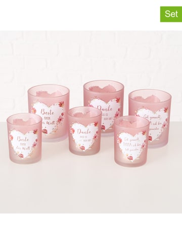 Boltze 6er-Set: Windlichter "Elsie" in Rosa