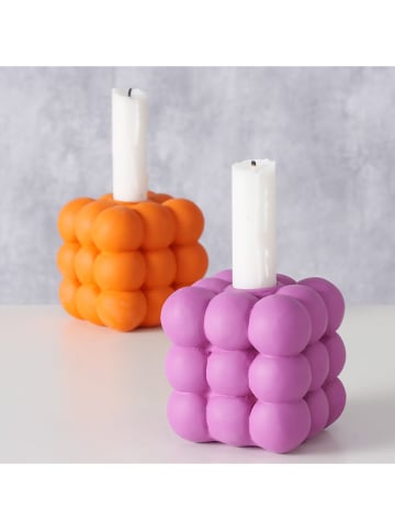 Boltze 2er-Set: Kerzenständer "Bubbly" in Orange/ Lila - (B)8,5 x (H)8,5 cm