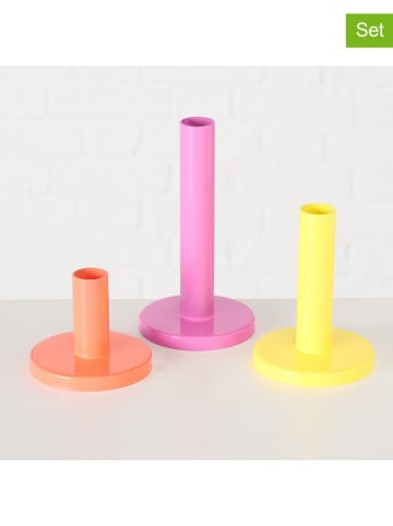 Boltze 3er-Set: Kerzenständer "Malko" in Pink/ Orange/ Gelb