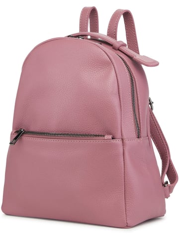 ORE10 Skórzany plecak "Livia" w kolorze szaroróżowym - 28 x 33 x 14 cm