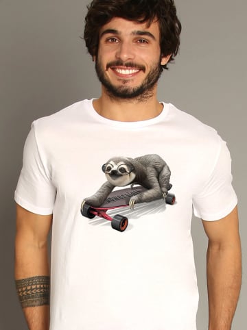 WOOOP Shirt "Skateboard Sloth" in Weiß